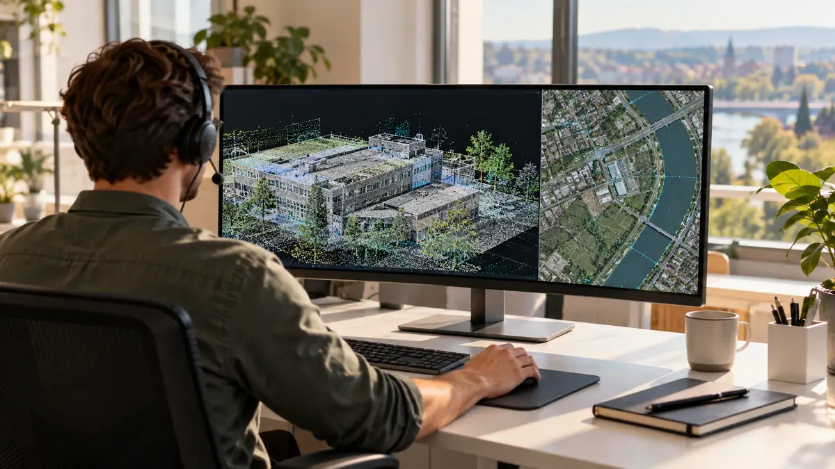 Support engineer on a video call with a point cloud on screen